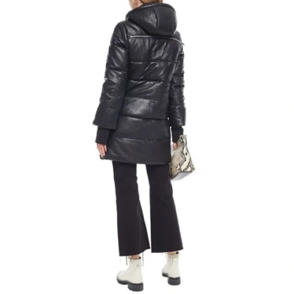 Walter Baker Robert Lamb Leather Longline Hooded Jacket In Black, Size Large - Picture 4 of 16